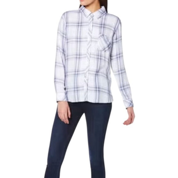 Rails Hunter White Blush Blue Patriot Plaid Button Down Flannel Shirt Size S - Picture 2 of 14